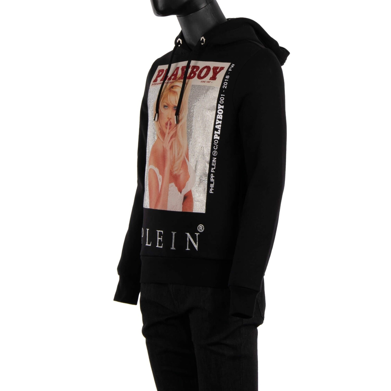 Pre-owned Philipp Plein X Playboy V. Silvstedt Cover Crystals Hoodie Sweater Black 08358