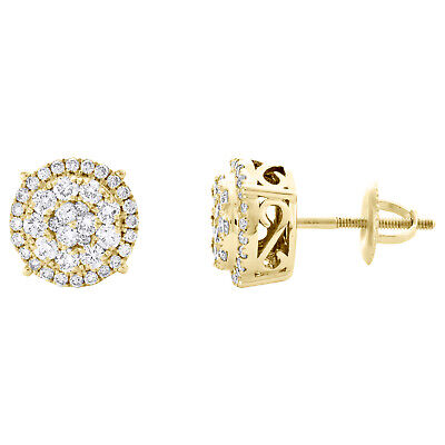 Pre-owned Jfl Diamonds & Timepieces 10k Yellow Gold Round Diamond Halo Stud 10mm Prong Set Cluster Earrings 7/8 Ct. In White