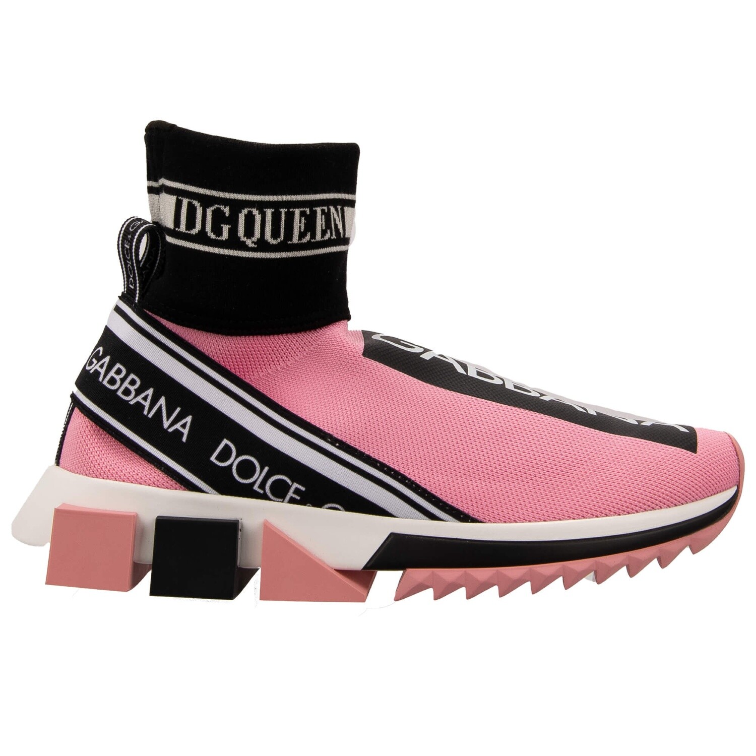 Pre-owned Dolce & Gabbana Dg Queen High Top Sneaker Shoes Sorrento Logo Pink Black 12670