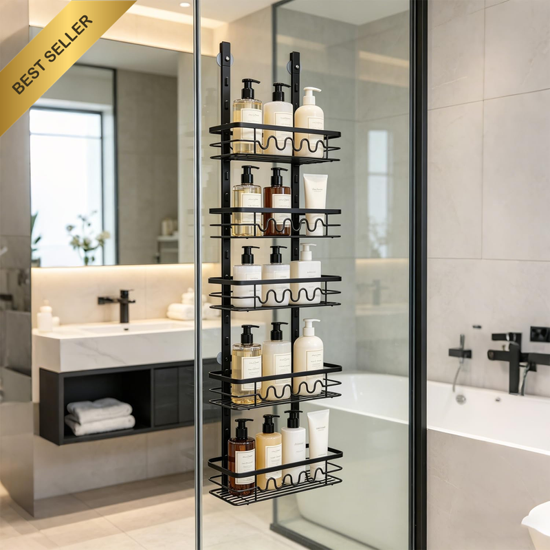 Over the Door Shower Caddy - 5 Tier Adjustable Shower Organizer Hanging with 2 H