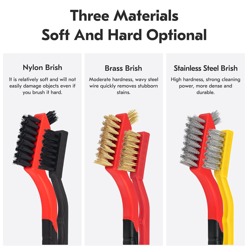 Small Wire Brush Set 6Pcs, Stainless Steel/Brass/Nylon/Bristle Mini Wire Brushes