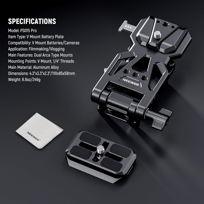 PS015 PRO V Mount Battery Plate with Arca Type Quick Release Plate & Cleaning Cl