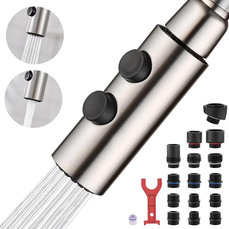 Metal Kitchen Faucet Head for Pull down Spray Nozzle 15 Adapters Stainless Steel