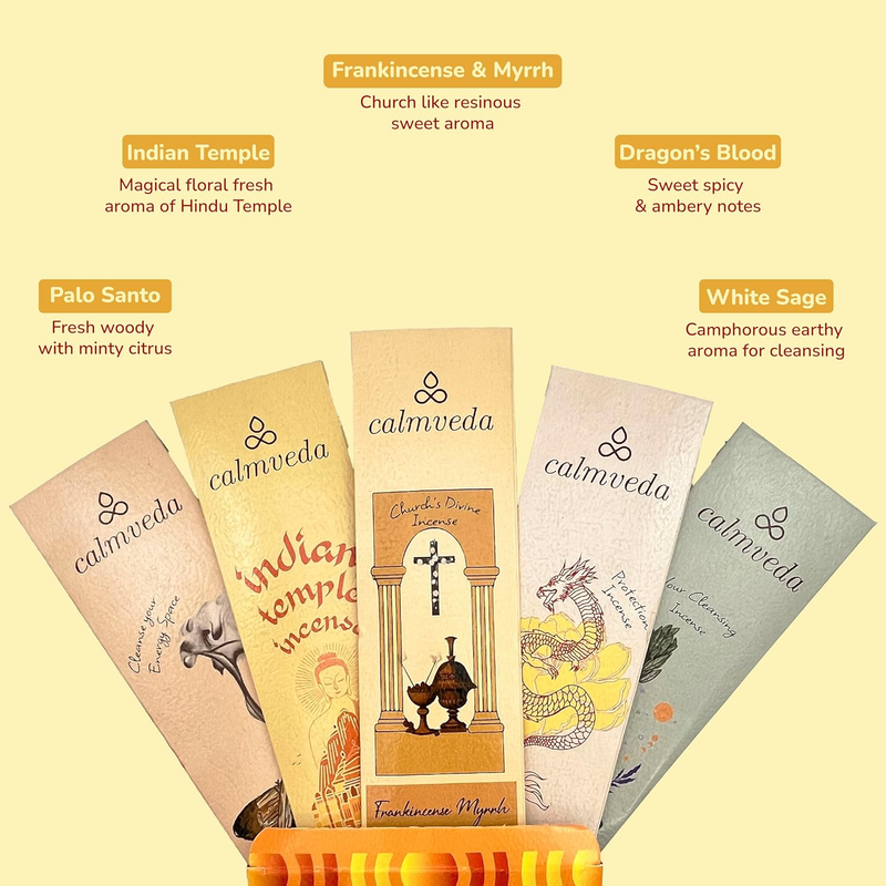 Natural Incense Stick Variety Pack - (5 Variants) Charcoal Free Scent Sticks, Ma
