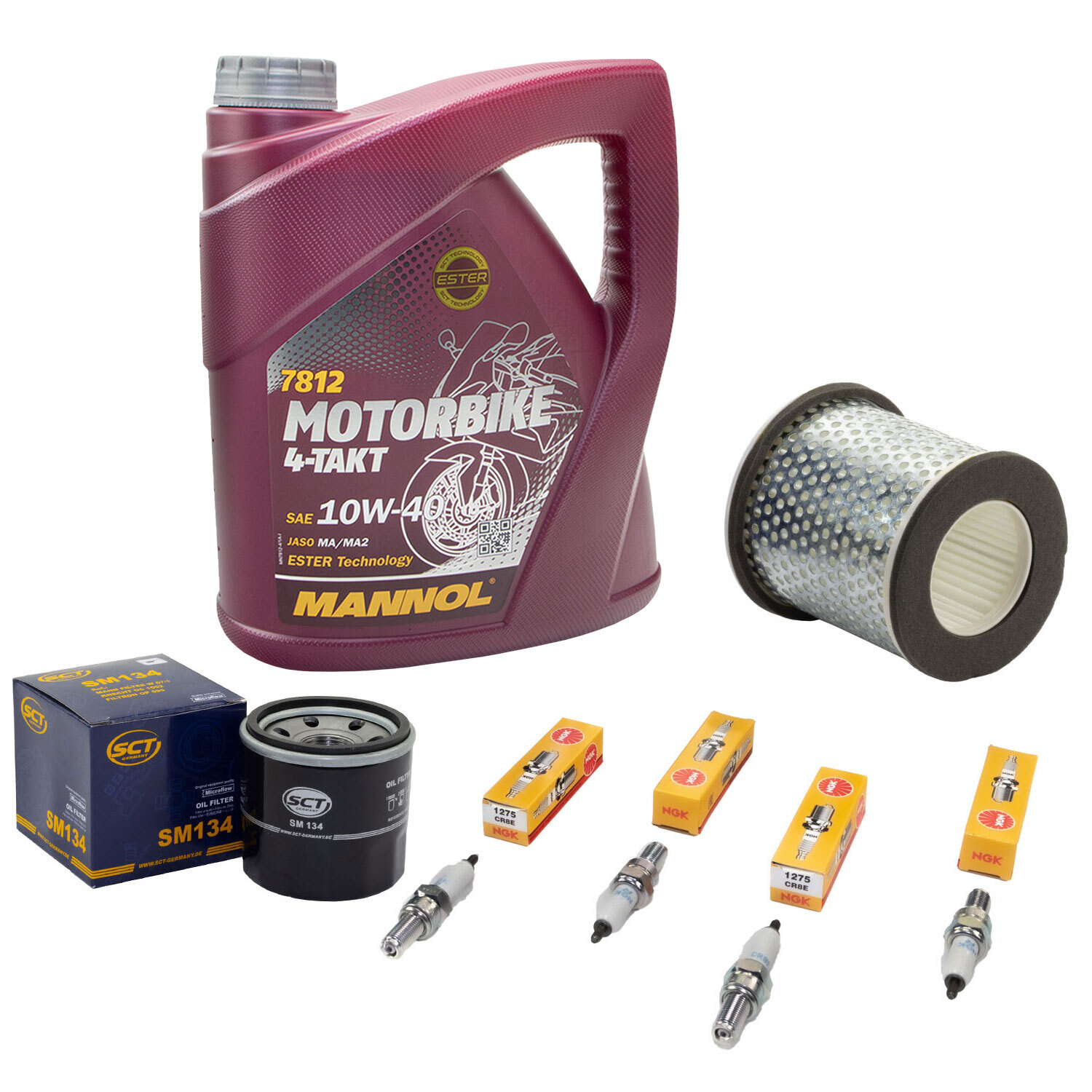 Kit Entretien Moto Yamaha XJ 600 Diversion 1992-2003 - Huile 10W40 4L, Filtre à Air HFA4603, Filtre à Huile SM134, Bougies NGK CR8E