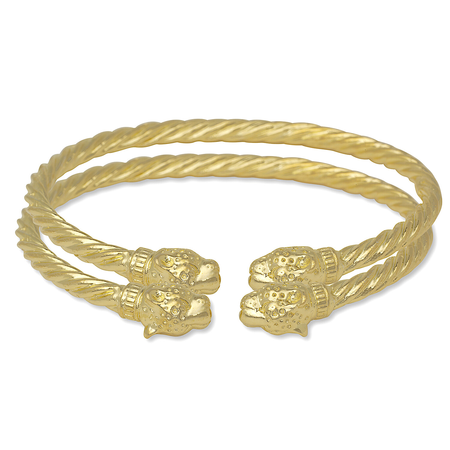 Pre-owned Better Jewelry Jaguar Head Coiled Rope West Indian Bangle 14k Gold Plated .925 Sterling Silver In 8