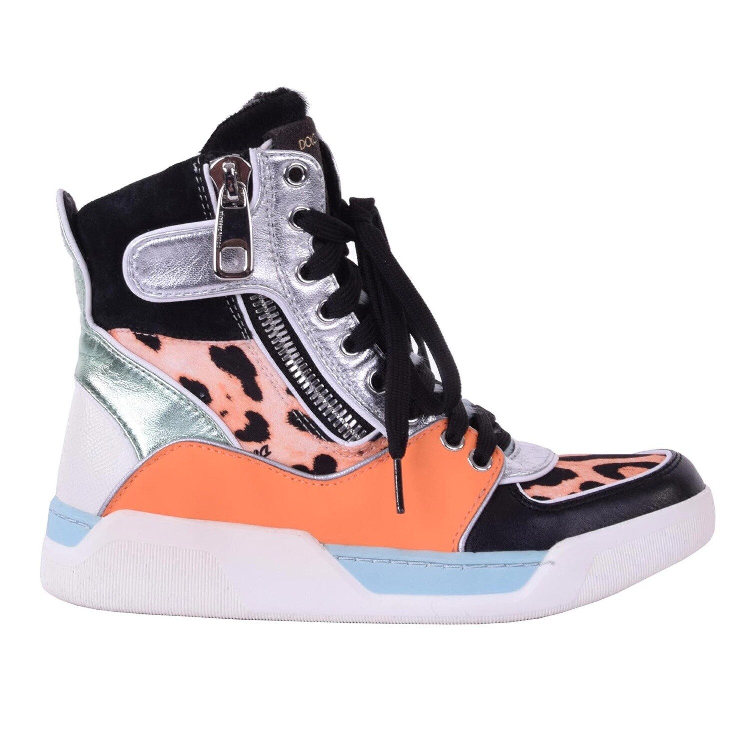 Pre-owned Dolce & Gabbana Leather Fur Suede High-top Sneaker Shoes Orange Black 05872