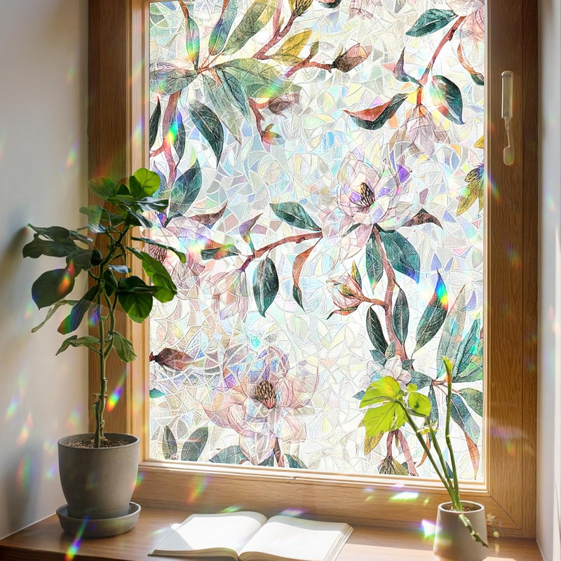 Stained Glass Window Film Privacy for Glass Windows, First Snow 44X200CM