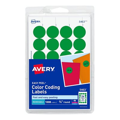 Avery Printable Removable Color-Coding Labels 3/4'' dia Green 1008/Pack 05463