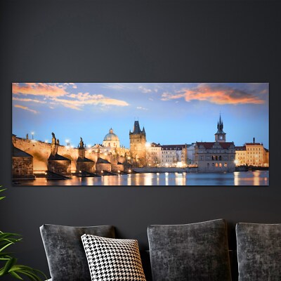 Glas-Bild Wandbilder Panorama Foto-Bild 125x50 Karls Brücke bei Sonnenuntergang