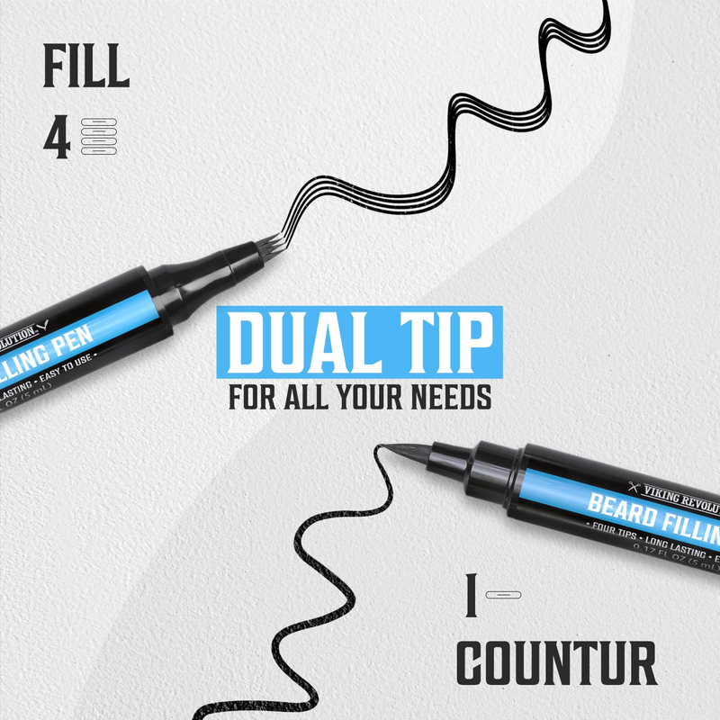 Viking Revolution Beard Pen (2 Pack) - Black Beard Pencil Filler for Men Lapiz P