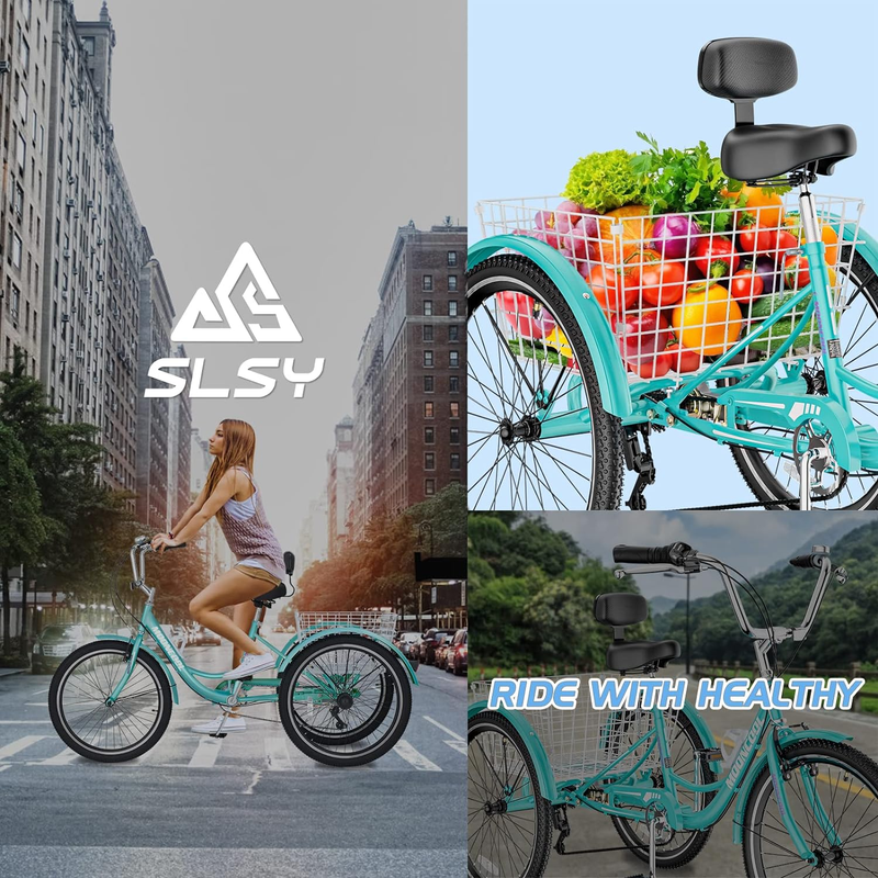Adult Tricycles 7 Speed, Adult Trikes 20/24/26 Inch 3 Wheel Bikes, Three-Wheeled