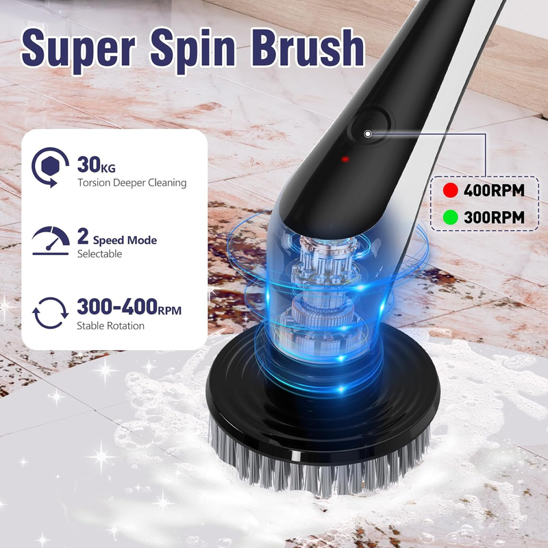 Electric Spin Scrubber - [IPX8 Waterproof]  Cordless Cleaning Brush with 4 Brush