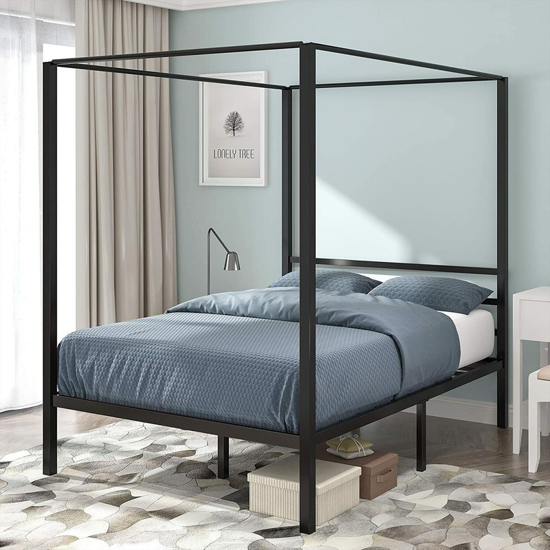 14 Inch Platform Four Posters Bed With Built-in Headboard