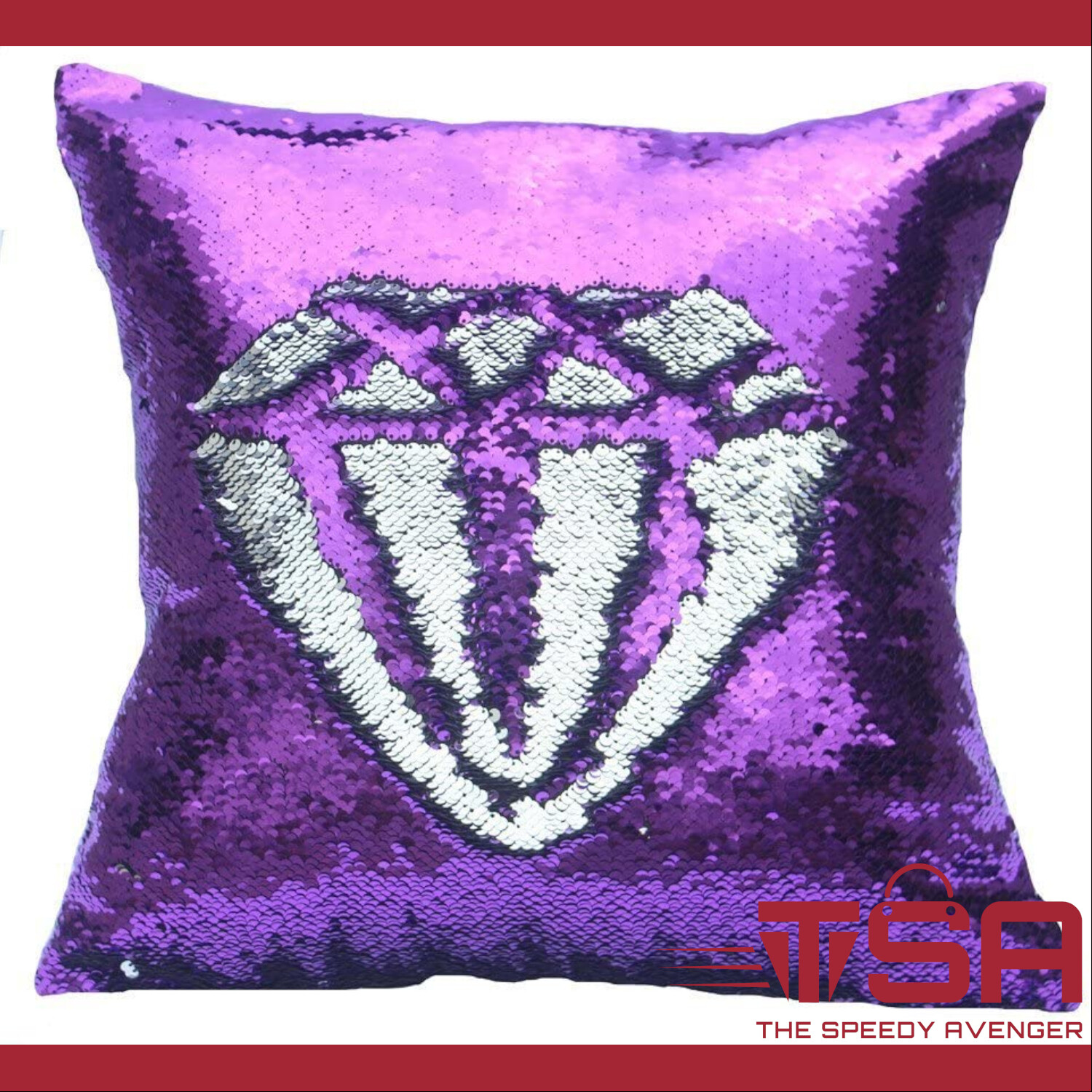 Two-Color Reversible Sequins Diamond Pillow Case Square 16 X 16 Purple/Silver