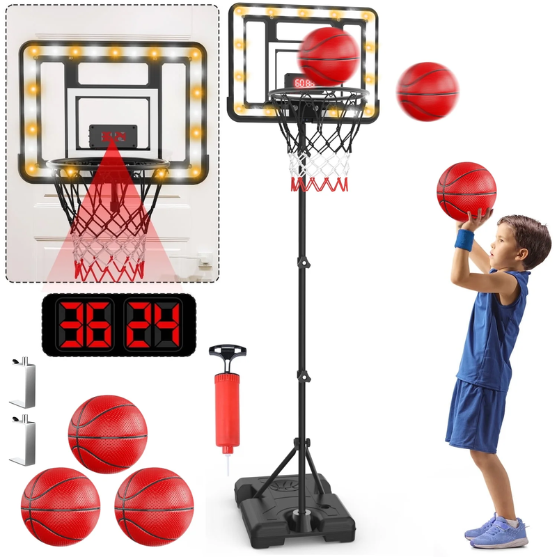 Kids Basketball Hoop with Scoreboard & Timer, Adjustable Heigh...
