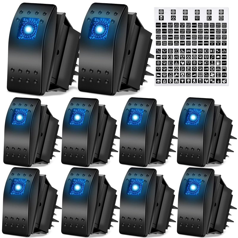 Tallew 10 Pcs Rocker Switches 4 Pin Marine Boat Toggle Switch 12V/24V Blue LED B