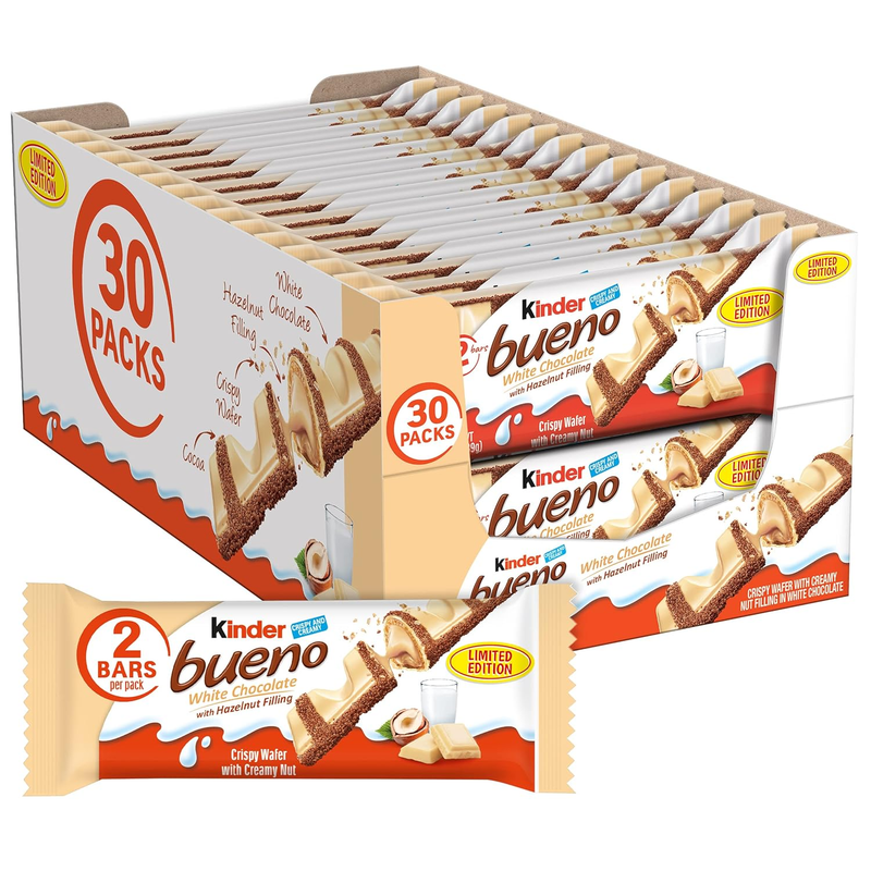 Kinder Bueno White Chocolate Hazelnut Bars - 30 Pack Limited
