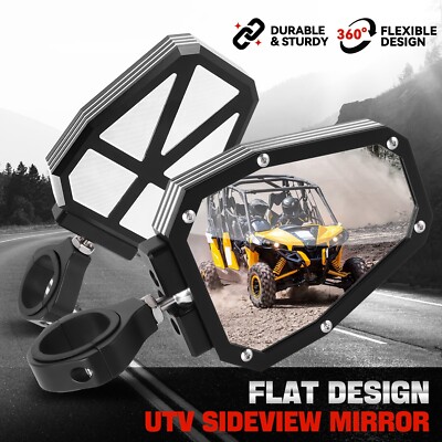 Универсальные боковые зеркала заднего вида UTV с плоским стеклянным каркасом для крепления на планке с кронштейнами