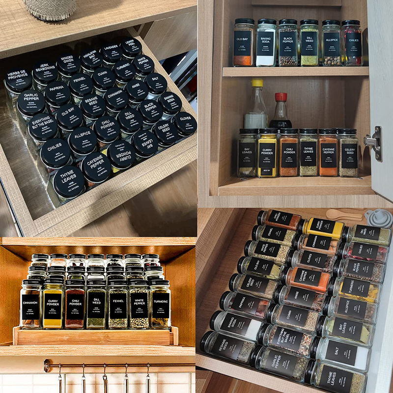 24 Pcs Glass Spice Jars with 408 Labels, 4Oz Empty Seasoning Bottles Square Cont