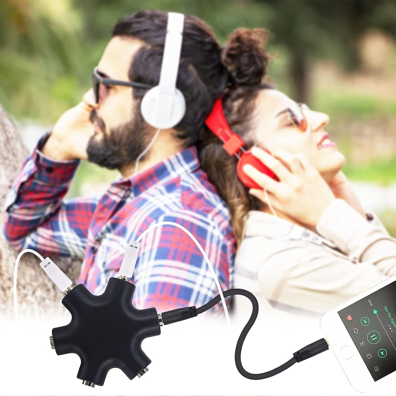 Headphone Splitter, 5-Jack 3.5 Mm Audio Headphone Splitter Stereo Audio Headset