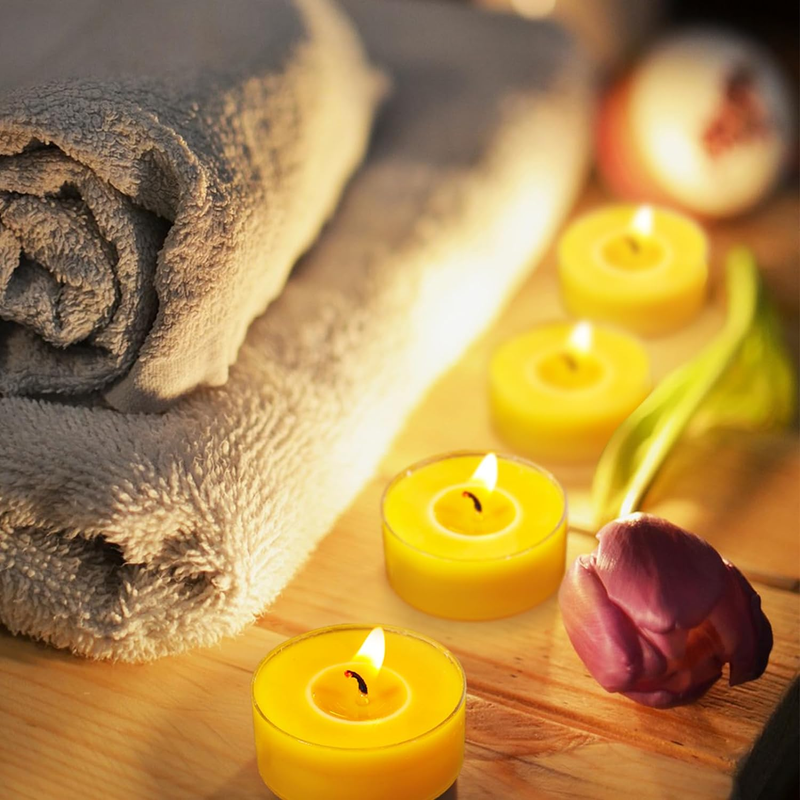 48Pcs Pure Beeswax Tealight Candles Bulk, Beeswax Tea Light Candle with Clear Cu