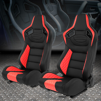 Пара универсальных черно-красных виниловых регулируемых откидных гоночных сидений с ползунками