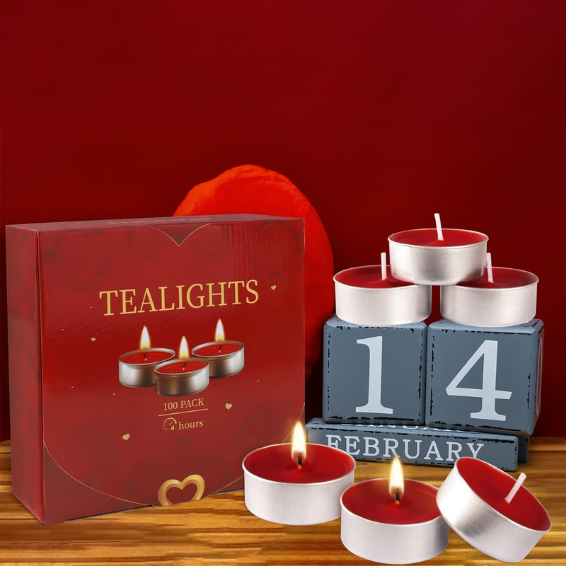 Red Tealight Candles Set of 100, Unscented & Smokeless Mini Tealight Candle, Rom