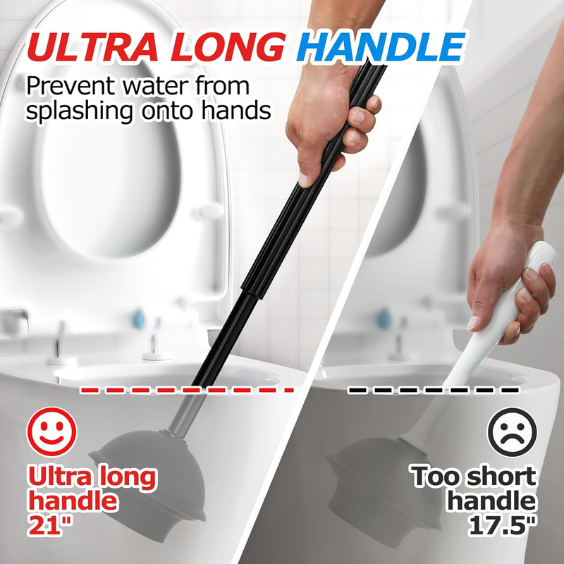 2 in 1 Toilet Brush and Plunger Set, Extended Handle, Bathroom Cleaning Tools, T