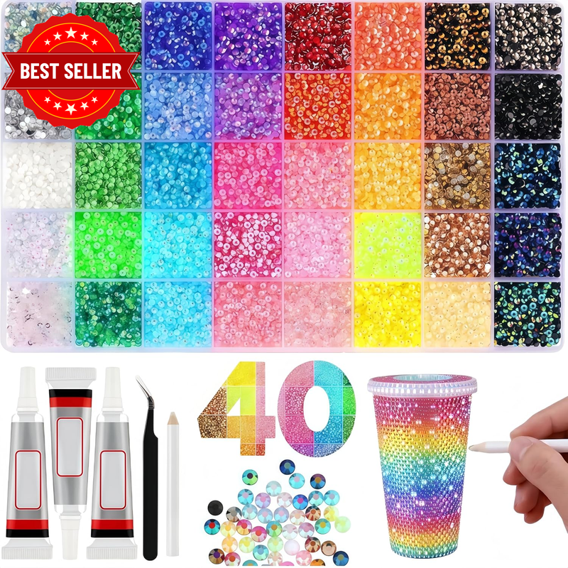 32000 Pcs Bedazzling Kit with Glue - 40 Colors Resin Jelly Rhinestones for Bedaz
