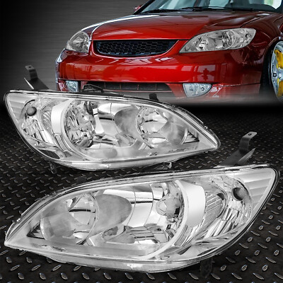 ДЛЯ 04-05 HONDA CIVIC СЕДАН КУПЕ ХРОМИРОВАННЫЙ КОРПУС ПРОЗРАЧНАЯ УГЛОВАЯ ФАРА НАЛОБНЫЙ ФОНАРЬ