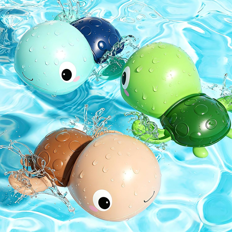 Baby Bath Toys for Kids Ages 1-3, Wind-Up Swimming Turtles, 3 Pack