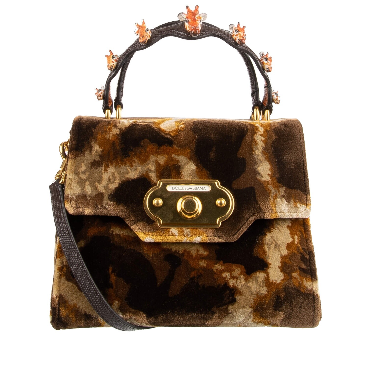 

DOLCE - GABBANA Бархатная сумка через плечо WELCOME Giraffe с кольцом и замком, коричневая 11139, Welcome