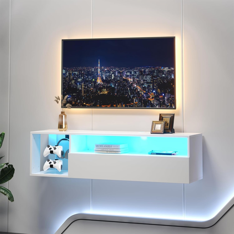 With Led Lights, Wall Mounted Tv Stand Wit