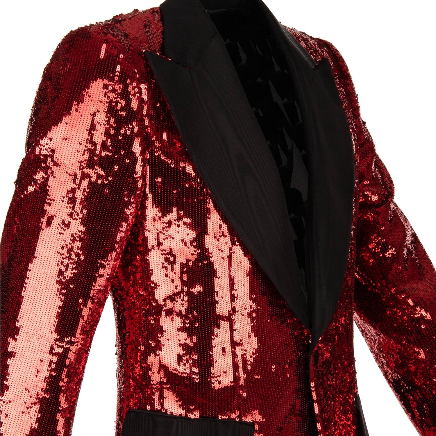 Pre-owned Dolce & Gabbana Sequined Moire Tuxedo Blazer Jacket Red Black 11180