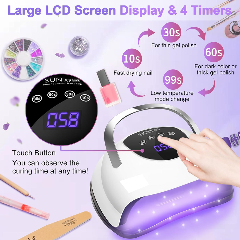 UV Nail Lamp 220W, UV Light for Gel Nails with 57pcs Lamp Beads, Professional LE