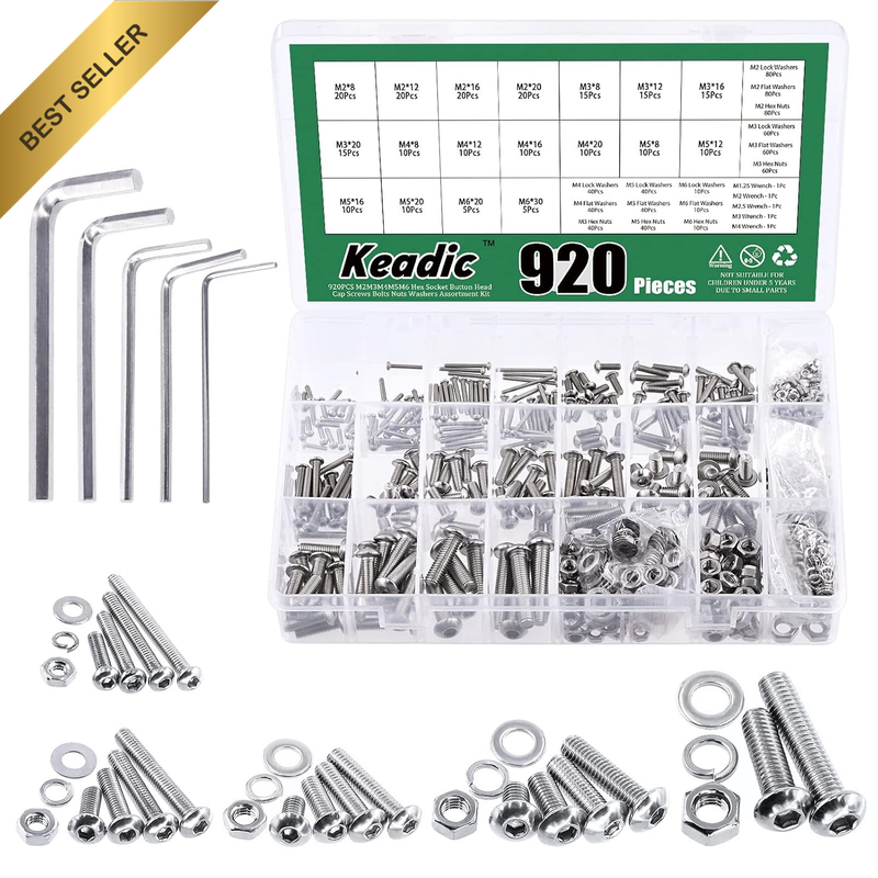 920 Pcs 304 Stainless Steel M2/M3/M4/M5/M6 Hex Socket Button Head Cap Screws Ass