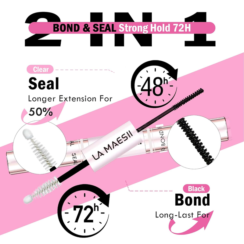 Lash Cluster Glue, Lash Bond and Seal Waterproof, Bond and Seal Lash Glue, 2-in-