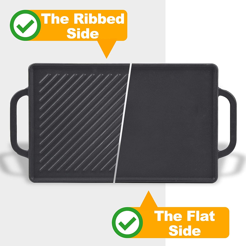 Cast Iron Reversible Grill Griddle, Double Sided for Gas Grills and Stove Tops