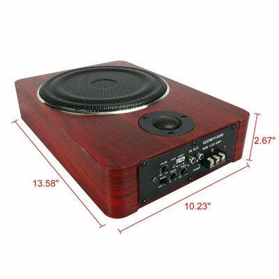 12V 600W 8'' Active Car Subwoofer Under Seat Slim Enclosure+Wire Kit