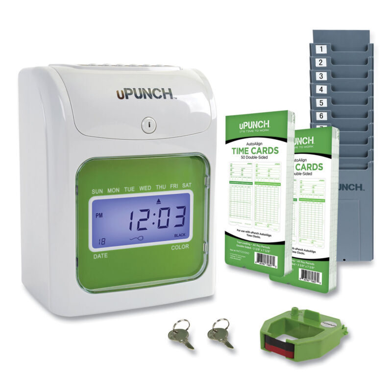 uPunch HN1500 Electronic Non-Calculating Time Clock Bundle, Beige/Green