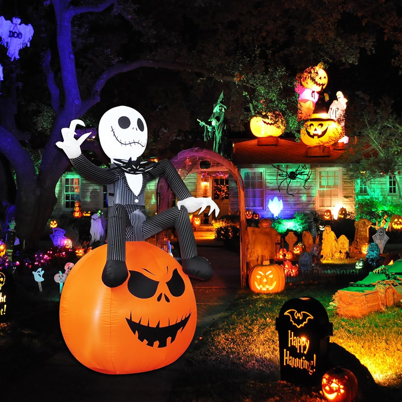 6 Ft Inflatable Halloween Yard Decorations - Outdoor Blow Up Yard Pumpkin Decor