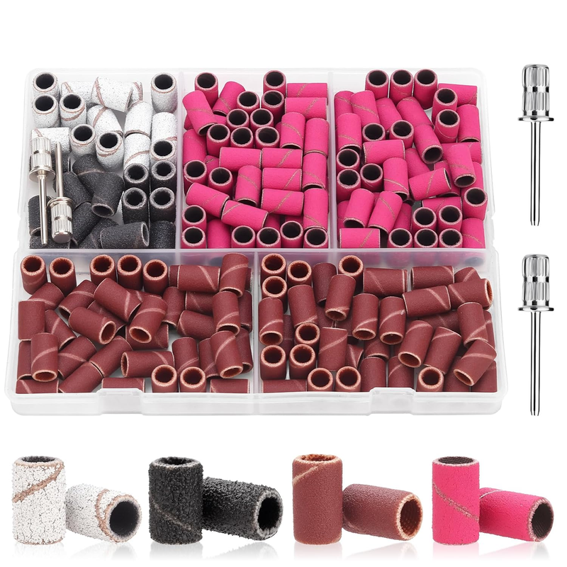 190 Pcs Sanding Bands for Nail Drill, 2 Pcs Nail Drill Bits Set, 80/120/180/240