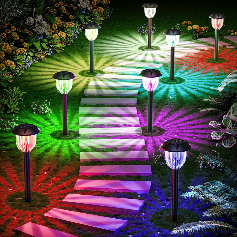 Solar Pathway Lights Outdoor, 6 Pack RGB Color Changing Solar Garden Lights outs