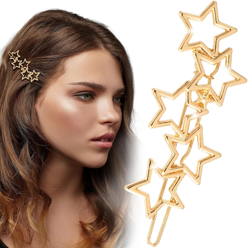 Gold Star Hair Pin for Women, Classical Metal Hair Bang Clips, Non-Slip Hollow S