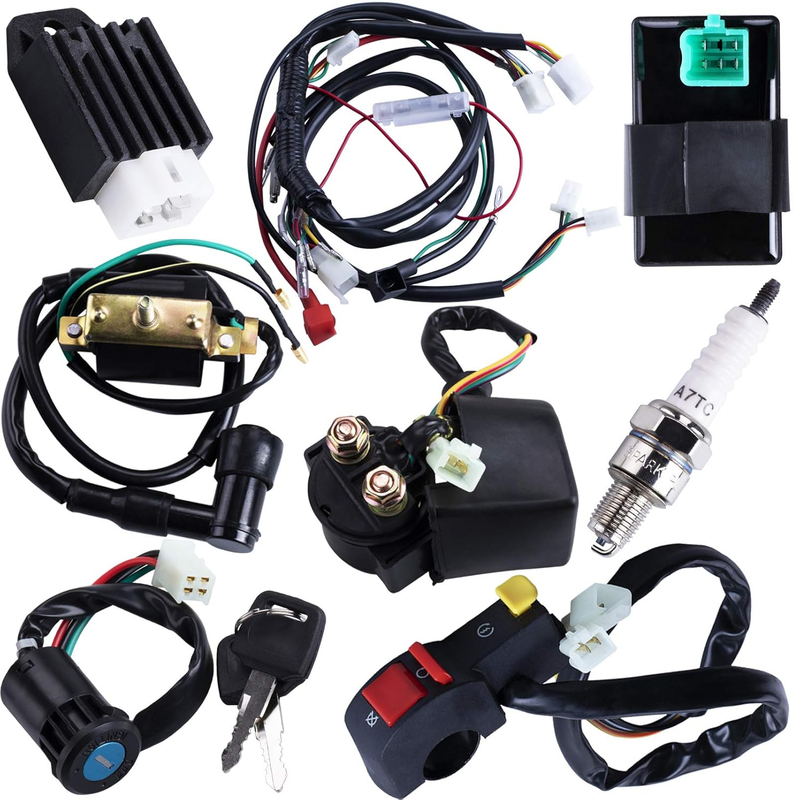 Full Wiring Harness Loom Coil Regulator CDI Solenoid Relay Spark Plug for 4 Stro