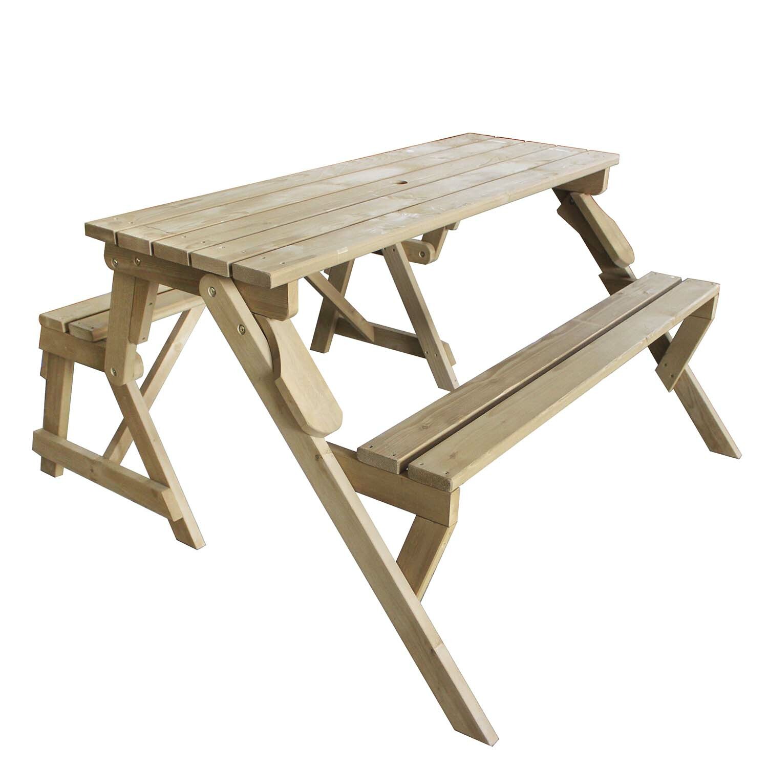 Wooden 2 In 1 Convertible Folding Picnic Table Bench Outdoor