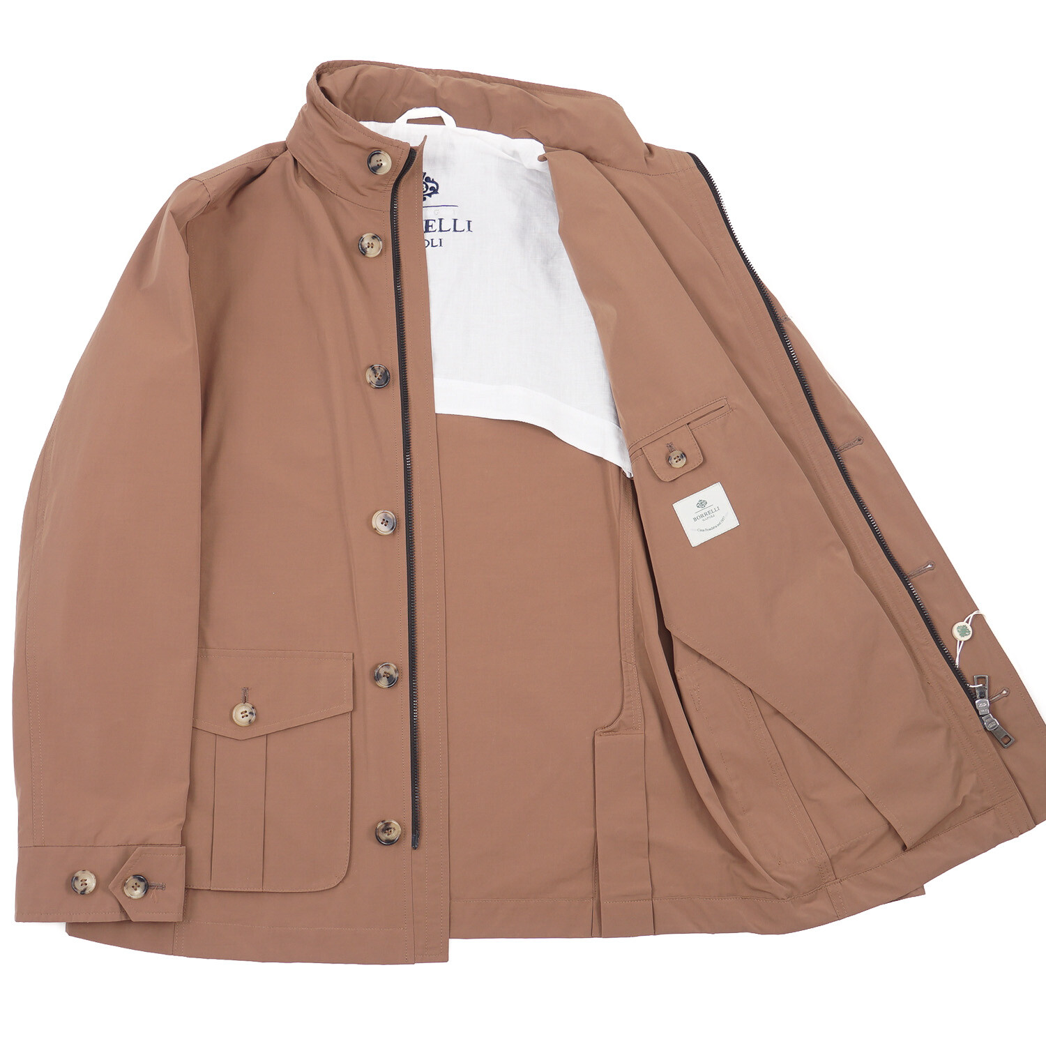 Pre-owned Luigi Borrelli Dark Tan Weather-repellent Field Jacket With Hood M (eu50) In Brown