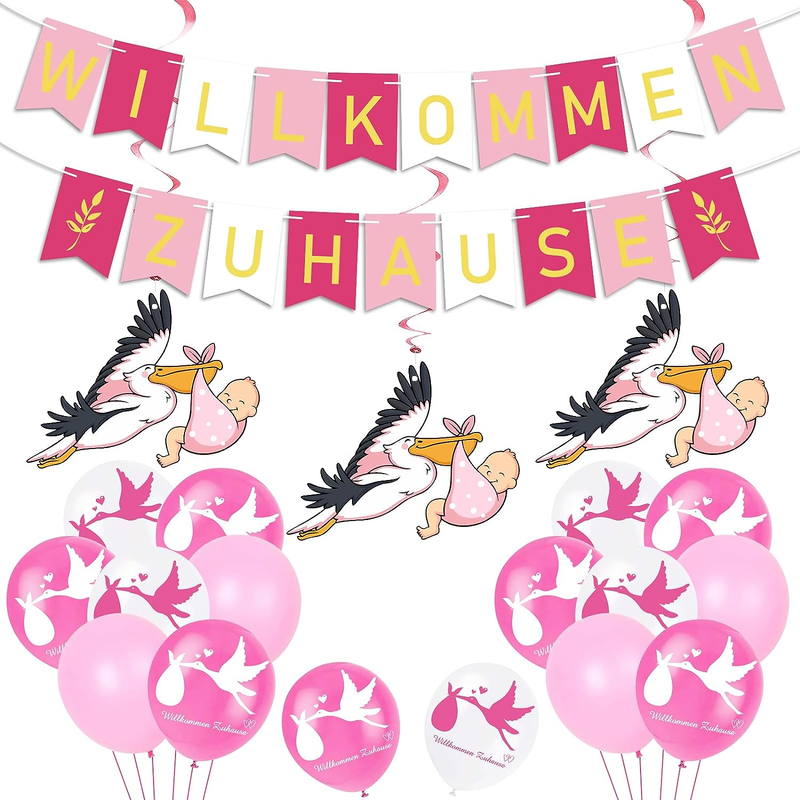Willkommen Zuhause Welcome Home Baby,Storch Geburt Für Draussen Rosa Herzlich Wi