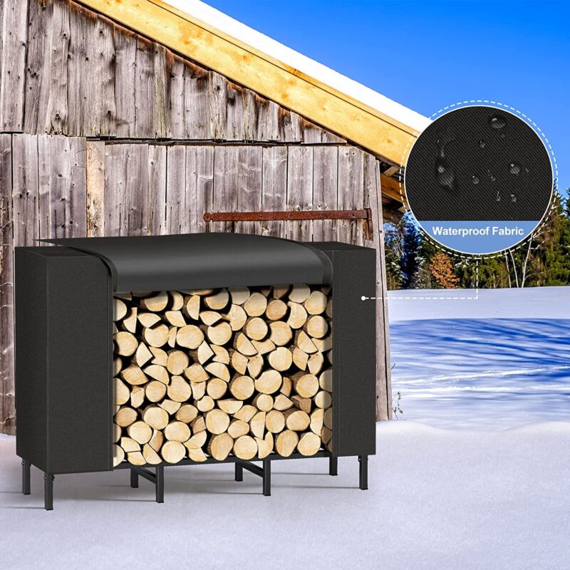 4FT Firewood Rack with Cover Adjustable Outdoor Firewood Log Holder Heavy Duty